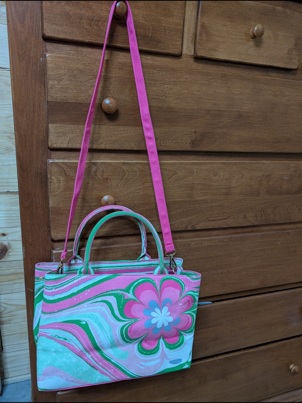 Estee Lauder Pink & Green Floral Crossbody with Detachable Strap - Picture 1 of 7